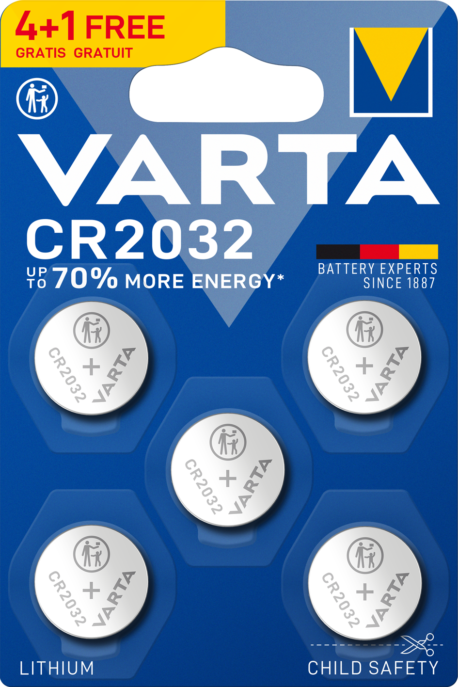 Blister de 4+1 Piles CR 2032